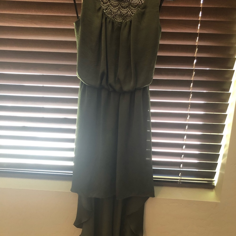 Hunter green high low dress with Lacey back